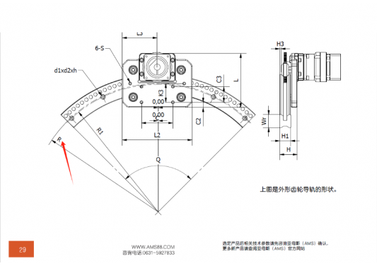AMS(亞母斯）產(chǎn)品FDK圓弧齒輪導(dǎo)軌的半徑是內(nèi)圓弧還是外圓弧的半徑？